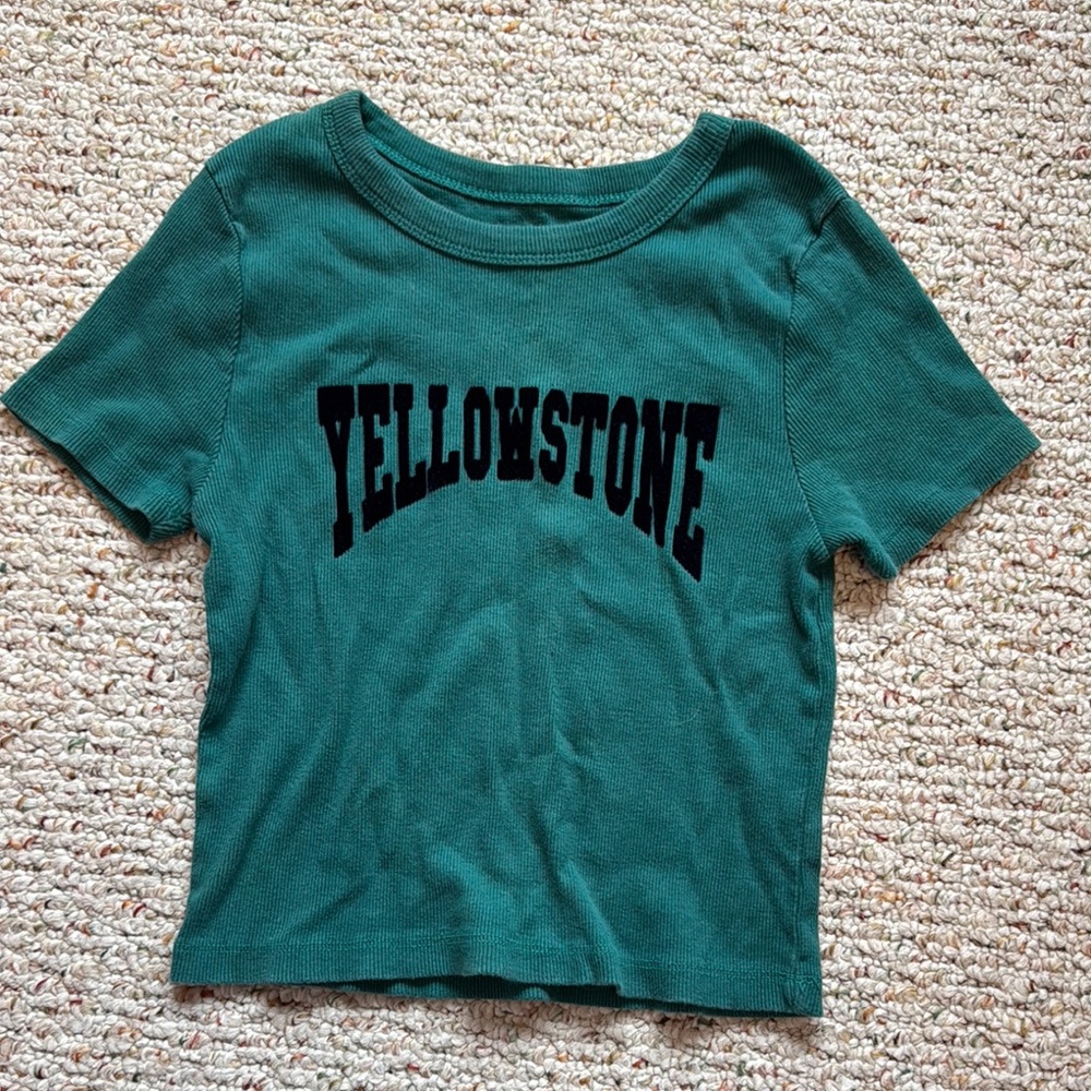 Green Crop Top with Rustic Text Design